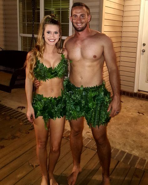 Adam And Eve Couples Costume, Adam And Eve Costume Couple, Adam And Eve Halloween Costumes, Adam And Eve Photoshoot Ideas, Position Ivy Halloween Costume, Eve Costume Diy, Adam And Eve Costume, Reefer Madness, Eve Costume