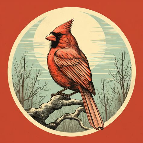 Cardinal Illustration, Small Bird Tattoo, Illustration Nature, Northern Cardinal, Stamp Carving, Mom Cards, Bird Illustration, Watercolor Bird, Vintage Birds