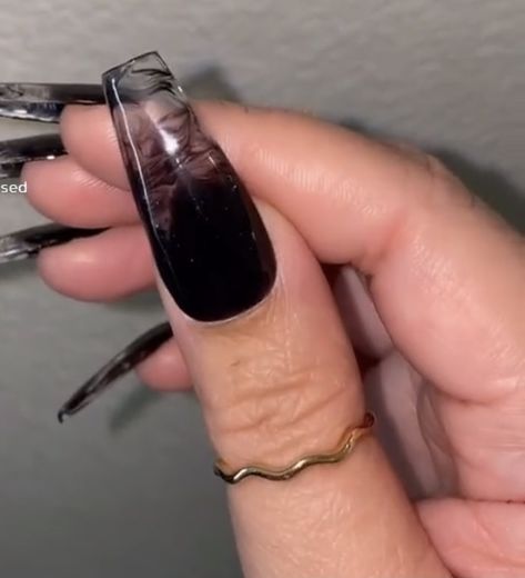 Black To Clear Ombre Nails, Black Polygel Nails, Translucent Black Nails, Black And Clear Nail Designs, Transparent Black Nails, Clear Black Nails, Black Jelly Nails, Long Gel Nails, Black Smokey