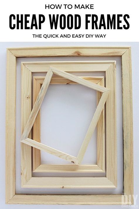 How to make cheap wood frames the quick and easy DIY way. You won't believe how easy these are to make, you'll wonder why you didn't think of it! Perfect for a gallery wall, photo booth, and so much more! Wood Frames Diy, Diy Wooden Frame, Cuadros Diy, Making Picture Frames, Diy Muebles Ideas, Wall Decor Diy, Cheap Frames, Wood Projects For Beginners, Dekor Diy