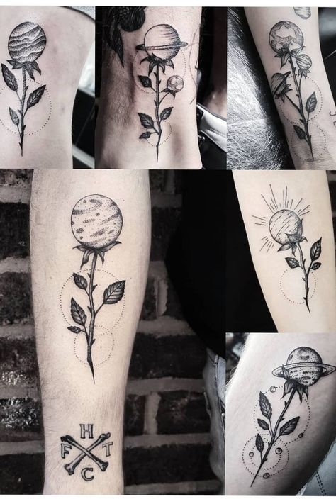 #blackwork #blackworktattoo #dotwork #dotworktattoo #flower #flowertattoo #surrealism #planet Surrealism Space Tattoo, Planet Bouquet Tattoo, Flower Solar System Tattoo, Planet And Flowers Tattoo, Flower Planets Tattoo, Flower Space Tattoo, Space Flowers Tattoo, Planet Flower Tattoo, Alien Flower Tattoo