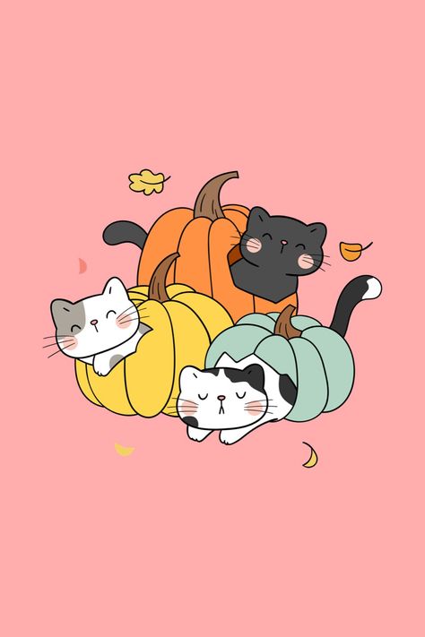 Fall Kitty Wallpaper, Fall Cute Wallpaper Iphone, Fall Cat Art, Fall Cat Wallpaper, Cats Autumn, Fall Wallpaper Aesthetic, Fall Cat, Activewear Inspiration, Halloween Pics