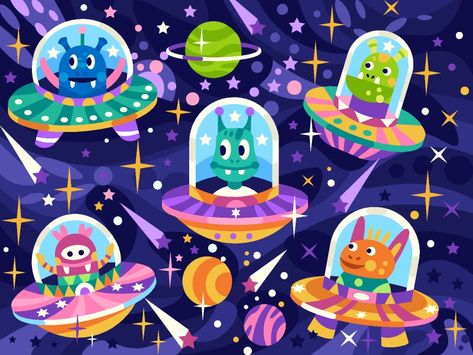 Aliens And Astronauts, Space Neon, Coloring Mandalas, Space Animals, Coloring Book Ideas, Illustration Art Kids, Monster Illustration, Kids Pjs, Space Aliens