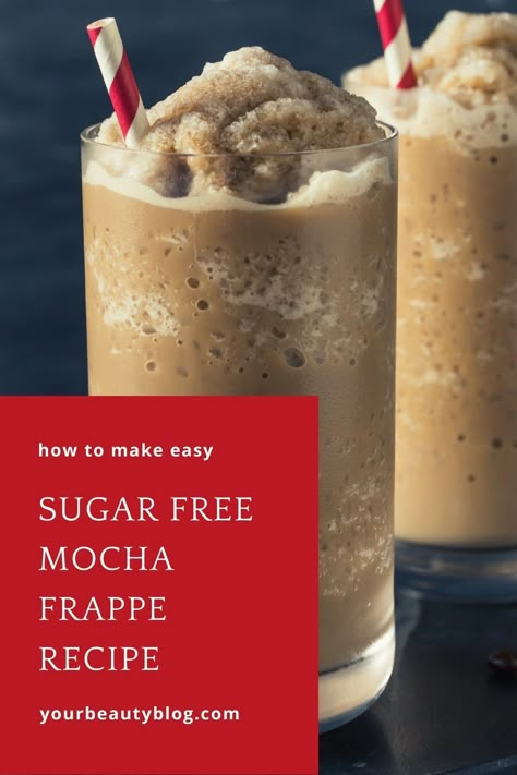 Sugar Free Frappuccino Recipe, Frozen Coffee Drinks Recipes, Sugar Free Iced Coffee, Mocha Coffee Recipe, Mocha Frappe Recipe, Frozen Coffee Drinks, Keto Coffee Recipe, Homemade Frappuccino, Desserts Summer