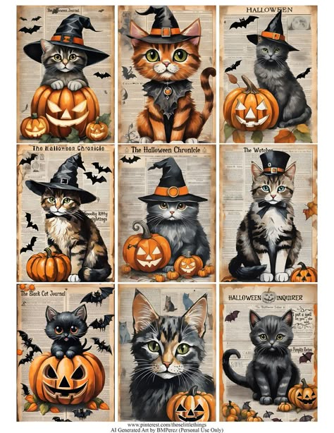 Vintage Halloween Images Free Printable, Halloween Atc Cards Ideas, Vintage Halloween Printables Free, Printable Halloween Images, Halloween Newspaper, Atc Cards Ideas, Halloween Free Printables, Halloween Atc, Vintage Halloween Prints