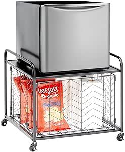 mDesign Small Portable Mini Fridge Storage Cart with Wheels and Handles - Mobile Refrigerator, Microwave, Appliance Platform Table with Drawer Basket for Dorm Room, Studio, Apartments - Black Mini Fridge Storage, Mini Fridge Stand, Portable Mini Fridge, Drawer Cart, Cart With Wheels, Clothes Closet Organization, Fridge Storage, Mini Fridges, Cooking Supplies