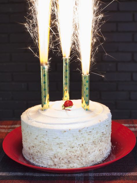 Festive Cake Sparklers... Make a spectacle of your dessert presentation with cake sparklers. Keep in mind that safety is first; only use if your outdoor entertaining takes place in a wide open area. Birthday Cake Candles Sparklers, Birthday Cake Sparklers, Firework Candles, Birthday Sparklers, Fireworks Cake, Sparklers Fireworks, Cake Sparklers, Sparkling Candle, Dessert Presentation