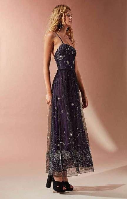 21fe5b8ba755eeaece7a450849876228desc39964167ri Space Themed Dress, Embroidered Dress Formal, Starry Dress, Boho Formal, Starry Night Dress, Ball Outfit, Celestial Dress, Chaos Walking, Darkest Hour