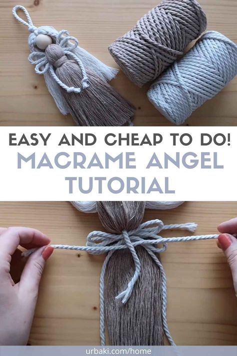 Rope Angel Craft, Easy Macrame Christmas Gifts, Macrame Fairy Tutorial, Macrame Christmas Angel Tutorial, Easy Macrame Angel Tutorial, Macrame Quick Projects, Diy Macrame Angel Ornament, Macrame Christmas Angel Diy, Quick And Easy Macrame Projects