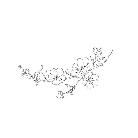 Lotus Flower Vine Tattoo, Cherry Blossom Minimalist Tattoo, Cherry Blossom Vine Tattoo, Cherry Blossom Tattoo Minimalist, Cherry Blossom Outline, Flower Vine Tattoos, Floral Sketches, Cherry Blossom Drawing, Sakura Tattoo