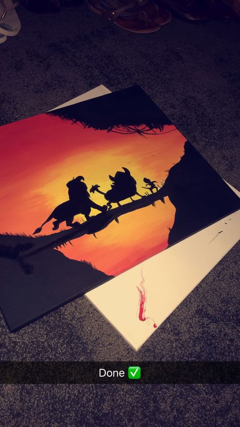 #lionking #painting #diy #silhouette #black #sunset #acrylic #acrylicpainting #canvas Silohette Artwork Easy, Silhouette Painting Acrylic, Sunset Silhouette Painting, Silhouette Paint, Silhouette Paintings, Sunset Painting Easy, Painting Silhouette, Diy Silhouette, Cute Easy Paintings