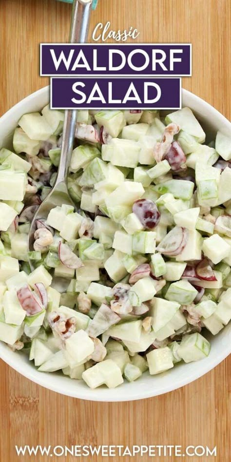 If you’re looking for a fresh, crunchy side dish that’s both easy and delicious, this Waldorf Salad is the answer! Packed with crisp apples, juicy grapes, celery, and toasted walnuts, all tossed in a creamy, tangy dressing, it’s the perfect blend of sweet and savory. Whether you’re making it for a quick lunch or adding it to your holiday spread, this classic salad is always a hit! Apple And Grape Christmas Salad, Waldorph Apple Salad, Apple Grape Salad Recipe, Healthy Grape Salad, Salads For Christmas, Easy Waldorf Salad, Grapes Salad, Grape Salad Recipe, Waldorf Salad Recipe