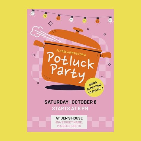 Potluck Poster, Potluck Images, Potluck Flyer, Potluck Party Invitations, Food Invitation, Festival Invitation, Class Reunion Invitations, Bbq Potluck, Potluck Invitation