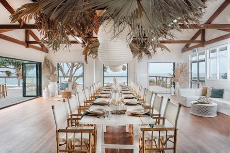 Street meets beach - new look for the Byron Bay Surf Club - Byron Bay Weddings Byron Bay Aesthetic, Hire Style, Santa Teresa Costa Rica, Byron Bay Beach, Tree Restaurant, Private Event Space, Wedding Table Designs, Byron Bay Weddings, Boho Tropical