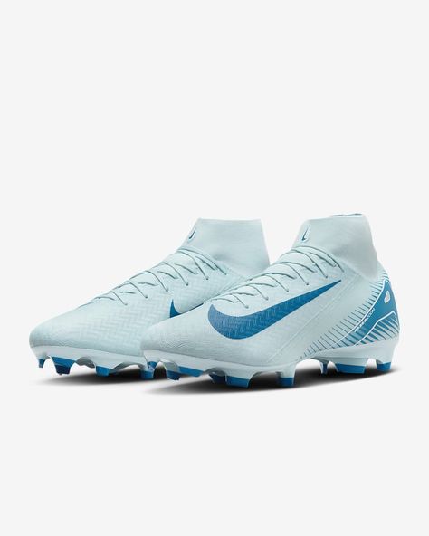 Nike Mercurial Superfly 10 Academy MG High-Top Football Boot. Nike CA Boots Football Nike, Foot Ball Boots, Nike Shoes Football, Nike Cleats Soccer, Nike Football Boots Mercurial, Best Football Boots, Blue Soccer Cleats, Football Shoes Nike, Mercurial Football Boots