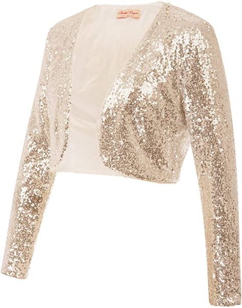 Amazon.com: Belle Poque Women's Gold Shrug High Fashion Sequins Jacket for Clubbing Dress (Gold,S): Clothing Gold Sequin Jacket, Shrug For Dresses, Formal Evening Wear, Outfits Dressy, Bolero Shrug, Cropped Blazer Jacket, Sequin Blazer, Sequin Jacket, Jacket Long