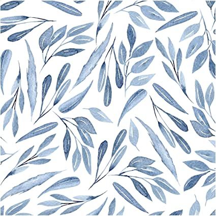 UniGoos Watercolor Leaf Peel and Stick Wallpaper Blue Breezy Vinyl Removable Contact Paper Abstract Branch Leaves Self-Adhesive Wall Paper Roll for Cabinet Living Room DIY Decor 17.7" x118.1" - - Amazon.com Guest Bathroom Wallpaper, Branches With Leaves, Powder Room Makeover, Botanical Floral Art, Art Deco Boho, Green Planet, Leaves Wallpaper, Wallpaper Green, Picture Frame Art