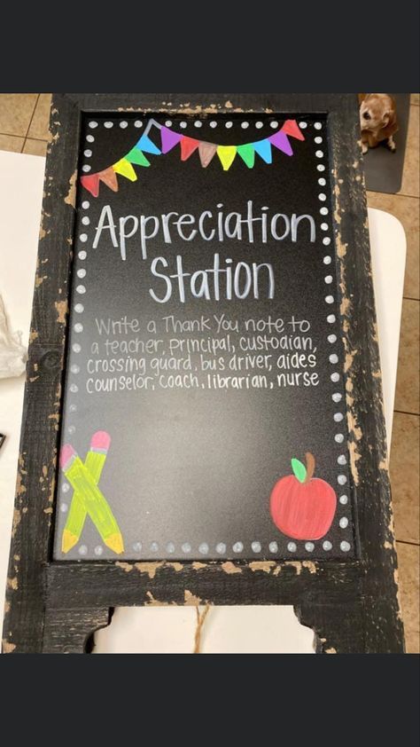 Teacher Appreciation Station, Appreciation Station, Crossing Guard, Teacher Treats, Pto Ideas, Teacher Appreciation Cards, Teachers Lounge, Bus Driver, Table Cards