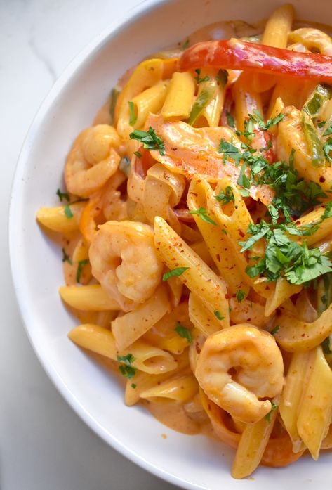 Shrimp Fajita Pasta, Shrimp Elbow Pasta Recipe, Shrimp Recipes Spicy, Spicy Shrimp And Pasta, Shrimp Bell Pepper Pasta, Spicy Shrimp Pasta Recipes Creamy, Spicy Tomato Shrimp Pasta, Fajita Shrimp, Spicy Shrimp Pasta Recipes