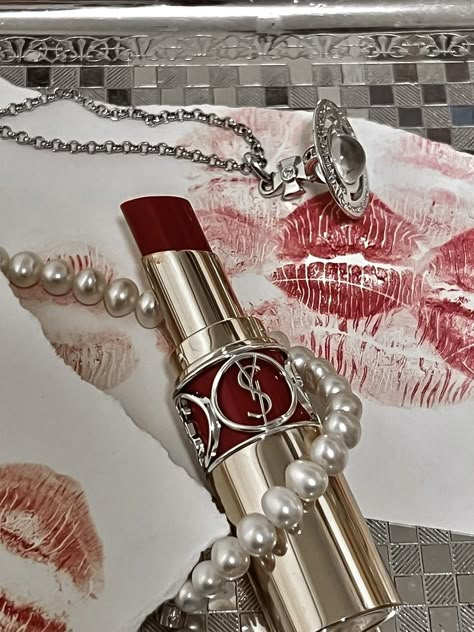 YSL aesthetic Blo Aesthetic, Cherry Red Lipstick, Yves Saint Laurent Lipstick, Red Money, Ysl Lipstick, Cherry Wine, Ysl Beauty, Cherry Cola, Fancy Makeup