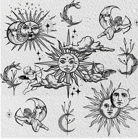 Sun And Moon Tattoo, Doodle Tattoo, Line Art Tattoos, Tattoo Art Drawings, Tattoo Flash Art, Unique Tattoo, Simplistic Tattoos, Dope Tattoos, Tattoo Design Drawings