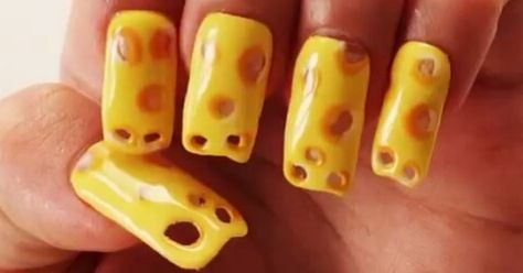 Swiss cheese manicures are the holey grail of nail art - Cheese Nails, Food Nails, Eye Nail Art, Nail Pictures, Nail Polish Art, Swiss Cheese, Unique Nails, Nail Shop, Nail Stamping