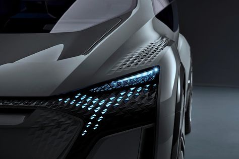 Audi Teases Wild-Looking Concept Car - CarBuzz Headlight Design, Audi Design, Car Grill, Audi A, Car Lamp, Auto Design, Audi E-tron, Bmw Serie 3, Peugeot 208