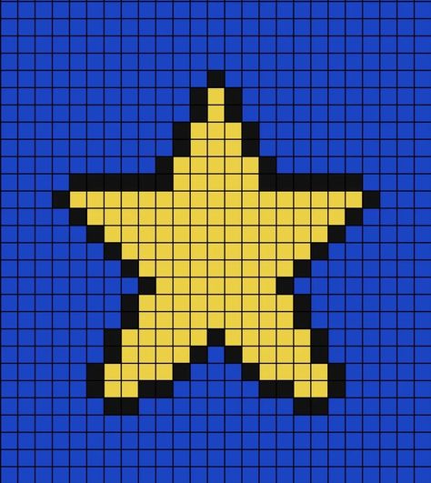 A pixel art template of a plain star but with a black outline. Space Pixel Art Easy, Planets Pixel Art, Space Cross Stitch Pattern Free, Space Alpha Pattern, Astronaut Cross Stitch Pattern, Pixel Drawing, Crochet Tapestry, Space Theme, Alpha Patterns