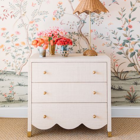 Paradise Wallpaper, Society Social, Benjamin Moore Colors, Chinoiserie Wallpaper, Big Girl Rooms, Functional Storage, Subtle Textures, Unique Furniture, Dresser As Nightstand