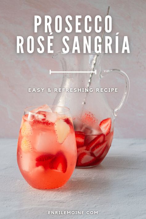 Indulge in the perfect blend of flavors with this Sparkling Rosé Sangría with Prosecco! This refreshing concoction will elevate your gathering, whether hosting a brunch or a summer soirée. Let the bubbles of Prosecco Rosé and the fruity notes of strawberries and lemon syrup dance on your palate. Ready to sip on sunshine? Visit my blog for the recipe now! #byenrilemoine Prosecco Sangria Summer Cocktails, Strawberry Lemon Prosecco Sangria, Bubbly Sangria Recipes, Pitcher Drinks For Party, Rose Prosecco Drinks, Sparkling Rose Sangria, Prosecco Rose Cocktail, Prosecco Spritzer Cocktails, Prosecco Sangria Recipes