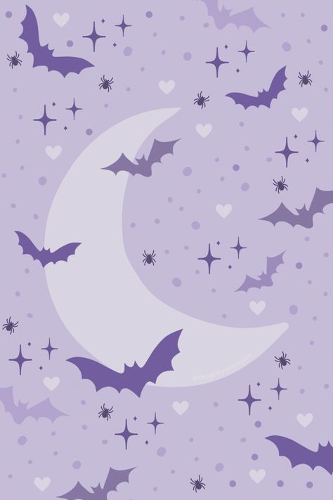 Bat wallpaper, moon wallpaper, spider wallpaper, pastel purple Halloween, spooky background, downloadable art Purple Spooky Background, Pastel Goth Background Wallpapers, Pastel Spooky Wallpaper, Cute Halloween Pattern Wallpaper, Pastel Purple Halloween Wallpaper, Goth Valentines Wallpaper, Spooky Cute Aesthetic, Cute Purple Halloween Wallpaper, Purple Wallpaper Kawaii