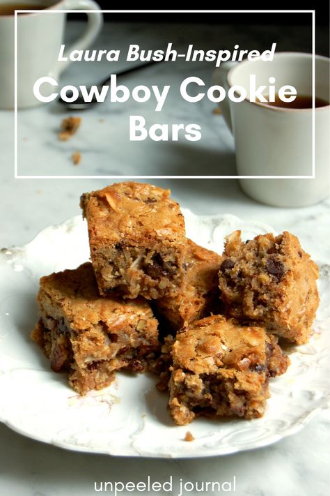 Cowgirl Cookie Bars Southern Living, Cowgirl Cookie Bars, Cowboy Bars Recipe, Cowboy Blondies, Cowboy Cookie Bars, Cowboy Bars, Gooey Blondies, Laura Bush Cowboy Cookies, Best Blondies