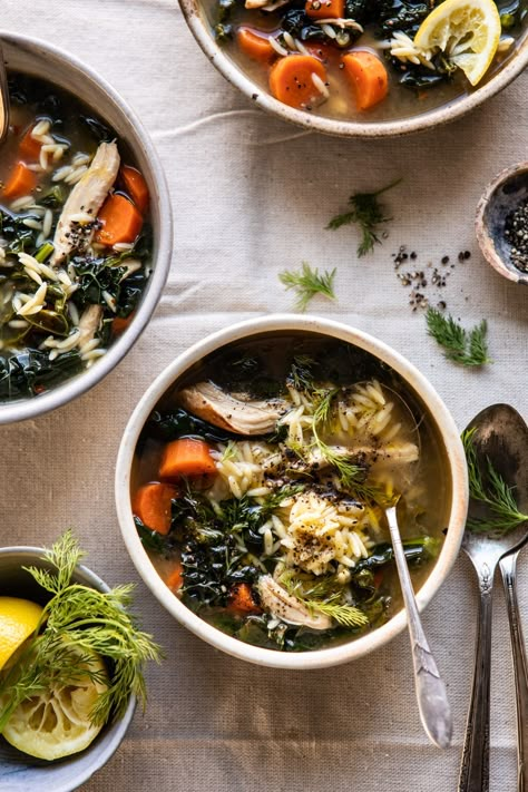 Lemony Garlic Chicken and Orzo Soup | halfbakedharvest.com #chickensoup #kale #healthyrecipes #winter via @hbharvest Kale Orzo, Chicken And Orzo Soup, Harvest Kale, Harvesting Kale, Chicken And Orzo, Half Baked Harvest Recipes, Homemade Chicken Soup, Orzo Soup, Chicken Orzo