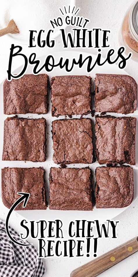 These silky smooth yet fudgy egg white brownies use egg whites in place of whole eggs. These brownies make for the same decadent dessert that we all love. Keto Egg White Cookies, Egg White Recipes Keto, Best Egg White Recipes, Keto Recipes With Egg Whites, Egg White Keto Recipes, Egg White Chocolate Cake, Keto Recipes Using Egg Whites, Desserts Made With Egg Whites, Dessert Recipes With Egg Whites