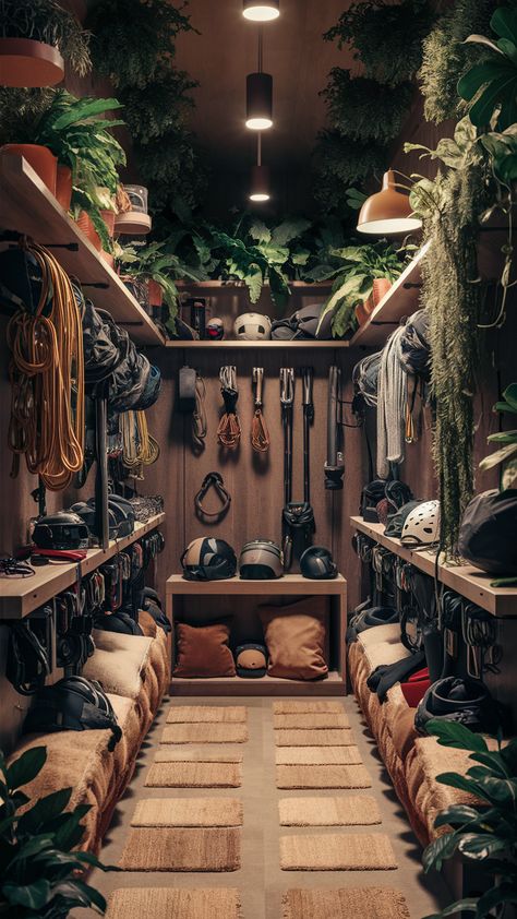 🌄 Bring the beauty of nature into your rock climbing gear closet with outdoor-inspired climbing gear storage. Use natural materials and earthy tones to create a serene and organized space. #RockClimbingGearCloset #ClimbingGearOrganization #ClimbingGearStorage Outdoor Gear Room, Climbing Gear Storage, Gear Room Ideas, Outdoor Gear Organization, Outdoor Gear Storage, Gear Closet, Camping Room, Closet Idea, Garage Storage Inspiration