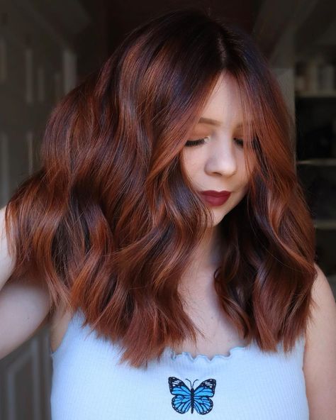 Dark Hair with Dimensional Auburn Highlights Red And Brunette, Auburn Hair Colors, Auburn Hair Color Ideas, Deep Auburn Hair, Light Auburn Hair Color, Dark Auburn Hair Color, Auburn Red Hair, Auburn Hair Color, Copper Hair Dark