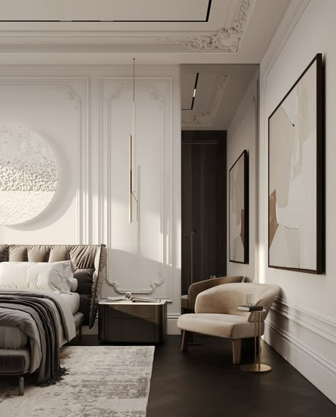 Neoclassical interior design :: Behance Parisian Penthouse, Neoclassical Interior Design, Walk In Closet Design, Neoclassical Interior, Luxury Penthouse, Handcrafted Furniture, Design Apartment, Design Exterior, Luxury Homes Interior