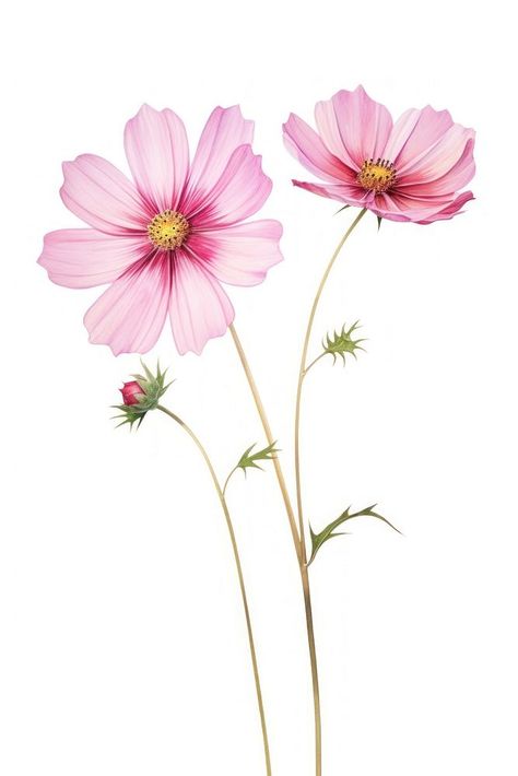 Cosmos Flower Photography, Cosmos Botanical Illustration, Cosmos Flowers Watercolor, Cosmo Flower Painting, Flower Illustration Watercolor, Watercolor Flower Composition, Watercolor Cosmos Flower, Cosmo Watercolor, Cosmo Flower Drawing