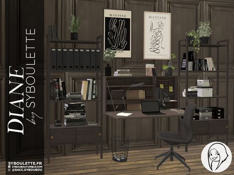 Dark Office, Sims 4 Clutter, Dark Modern, Sims 4 Cc Makeup, Ikea Chair, Sims 4 Cc Packs, Sims 4 Cc Furniture, Office Set, Cc Sims