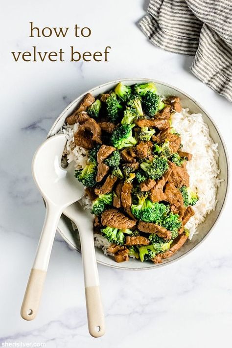 how to velvet beef | Sheri Silver - living a well-tended life... at any age Velveting Beef With Cornstarch, Velvet Beef How To, Velvet Beef, Velveting Beef, Asian Vegetarian Recipes, Asian Meals, Beef And Broccoli, Meat Pasta, Stir Fry Dishes