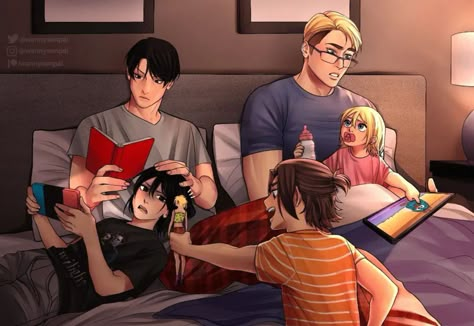 Eruri Family, 3 Daughters, Levi And Erwin, Face Template, Attack On Titan Ships, Attack On Titan Funny, Attack On Titan Season, Little Family, Attack On Titan Fanart