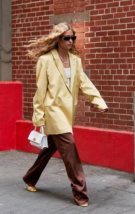 Blazer Street Style, Shop Branding, Trend Fabrics, Athleisure Trend, Yellow Blazer, Clothing Outfits, Yellow Outfit, Rocky Road, Cool Street Fashion