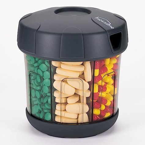 【Large Capacity】 Pill organizer with large compartments. It can store pills of most sizes, providing you with 30 days medications and supplements. 【Easy to Dispense】 Take out vitamins or pills from each compartment by turning the round lid and pour them out of the pill dispenser easily. 【Use High-quality Materials】 【Comes with Labels】 【Good Helper for Travel】 Pill Organiser, Daily Pill Organizer, Tablet Organizer, Fish Oil Capsules, Pill Box Organizer, Medicine Organizer, Weekly Pill Organizer, Pill Dispenser, Medicine Organization