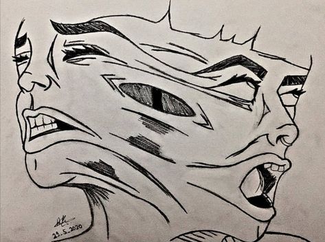 Trippy Face Drawing, Two Head Drawing, 2 Faced Drawing, Faces Drawings, Screaming Drawing, Gothic Girl Art, Simple Face Drawing, Scary Drawings, Album Artwork Cover Art