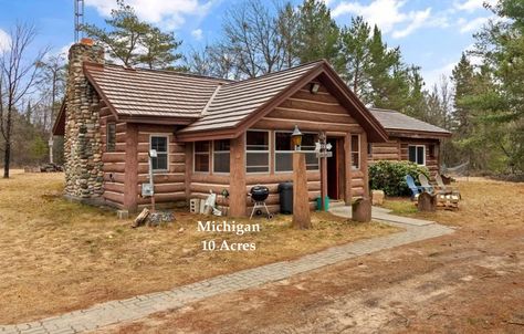 1975 Up North Michigan Log Home For Sale on 10 Acres Under $160K Log Homes For Sale, Up North Michigan, Cabins For Sale, Snow Tubing, Permanent Residence, Florida Georgia, Log Home, Your Gorgeous, Up North