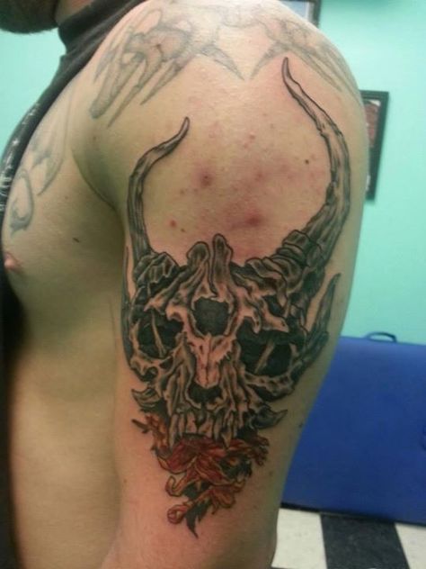 Demon Hunter Tattoo Demon Hunter Tattoo, Tattoo Colors, Hunter Tattoo, Christian Sleeve Tattoo, Demon Hunter, Sleeve Tattoo, Color Tattoo, Colour Images, Skull Tattoo