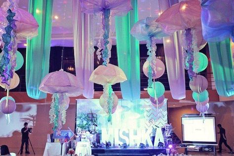 Mermaids vs. Pirates Themed Birthday Party with So Many Really Cute Ideas via Kara's Party Ideas KarasPartyIdeas.com #mermaidparty #piratepa... Pirates Party Ideas, Fish Decorations, Pirates Theme, Pirate Themed Birthday Party, Sea Party Ideas, Pirate Themed Birthday, Pirates Party, Giant Clam, Neon Effect