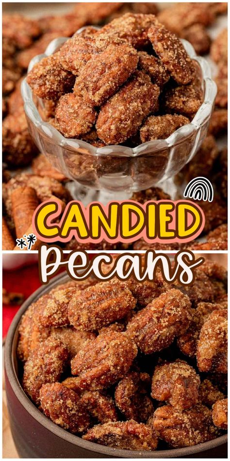 These Candied Pecans are a delicious addition to any fall dish. They're perfect on sweet potatoes, pumpkin pies, and they also make a lovely addition to salads and yogurt. Or, just eat them straight up! via @sugarandsoulco Pecan Bites Recipe, Candied Pecans Easy, Buffalo Food, Candied Nuts Recipe, Pecan Recipes Easy, Candied Pecans For Salad, Pecan Bites, Candied Pecans Recipe, Easy Fruit Salad