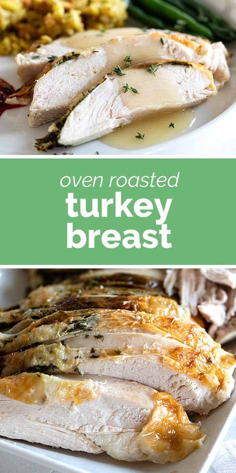 Turkey dinner without the hassle of cooking a full turkey! This Roast Turkey Breast with Herbed Butter produces a moist, full of flavor turkey breast - perfect for a smaller family. #recipe #turkey #thanksgiving #turkeybreast Turkey Delight, Oven Roasted Turkey Breast, Turkey In Oven, Herb Roasted Turkey Breast, Cooking Turkey Breast, Herb Roasted Turkey, Juicy Turkey, Roast Turkey Recipes, Oven Roasted Turkey