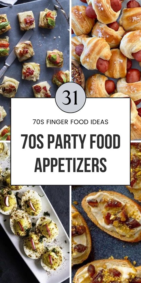 Need the perfect food for a 70s party? These 70s party food appetizers are full of retro flavor! Featuring everything from finger food to 1970 appetizers, you’ll have plenty of ideas to choose from. The recipes are easy to prepare and perfect for your next retro party. Save this pin for your Party Food Ideas board and discover more in the article! Retro Party Appetizers, Finger Foods To Take To A Party, Finger Foods For Dinner Party, Easy Canapes Ideas Simple, Party Platters Finger Foods Appetizer Recipes, Snack Ideas To Bring To A Party, Light Finger Foods Appetizers, Finger Food Buffet Table Ideas, Appetizer Birthday Party Ideas